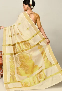 Kerala Kasavu Pure Cotton Saree in Off White