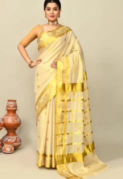 Kerala Kasavu Pure Cotton Saree in Beige