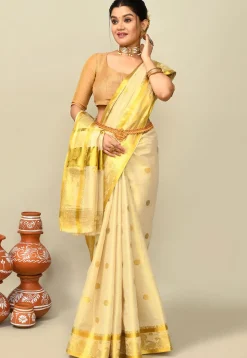 Kerala Kasavu Pure Cotton Saree in Beige