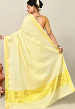 Kerala Kasavu Pure Cotton Saree in Light Yellow