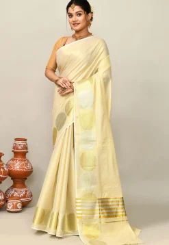 Kerala Kasavu Pure Cotton Saree in Beige