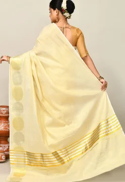 Kerala Kasavu Pure Cotton Saree in Beige