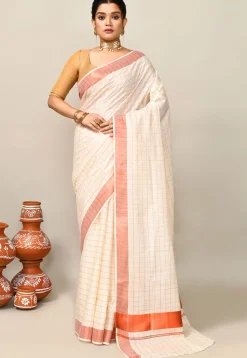 Kerala Kasavu Pure Cotton Saree in Cream