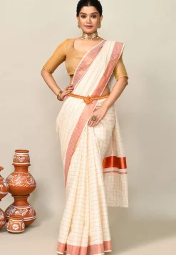 Kerala Kasavu Pure Cotton Saree in Cream