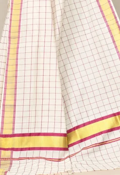Kerala Kasavu Pure Cotton Saree in Off White