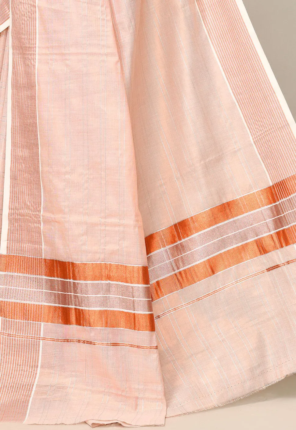 Kerala Kasavu Pure Cotton Saree in Peach