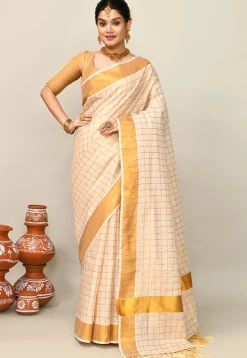 Kerala Kasavu Pure Cotton Saree in Beige