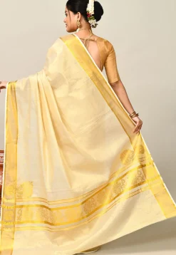 Kerala Kasavu Pure Cotton Saree in Beige
