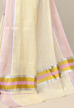 Kerala Kasavu Pure Cotton Saree in Light Yellow