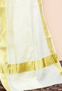 Kerela Kasavu Pure Cotton Saree in Off White