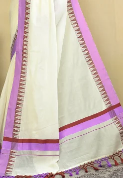 Kerela Kasavu Pure Cotton Saree in Off White