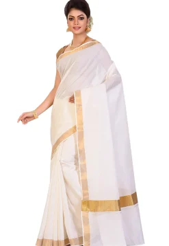 Kerela Kasavu Pure Cotton Saree in Off White
