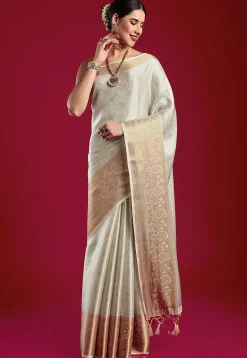 Kerela Kasavu Silk Saree in Silver