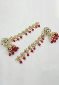 Kundan Jhumka Style Earrings with Ear Chain