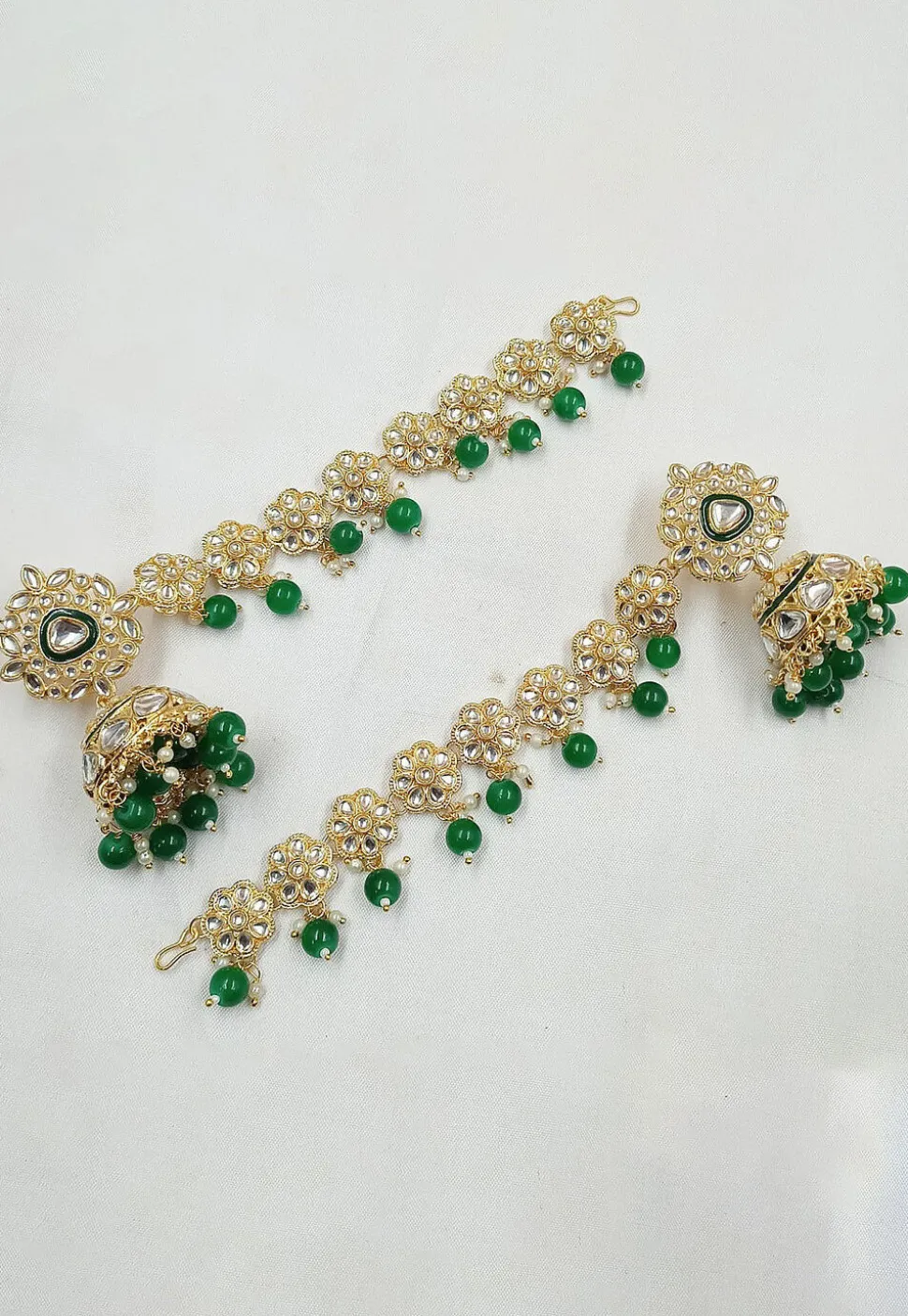Kundan Jhumka Style Earrings with Ear Chain