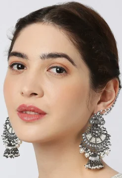Kundan Jhumka Style Earrings with Ear Chain