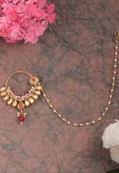 Kundan Nose Ring with Chain