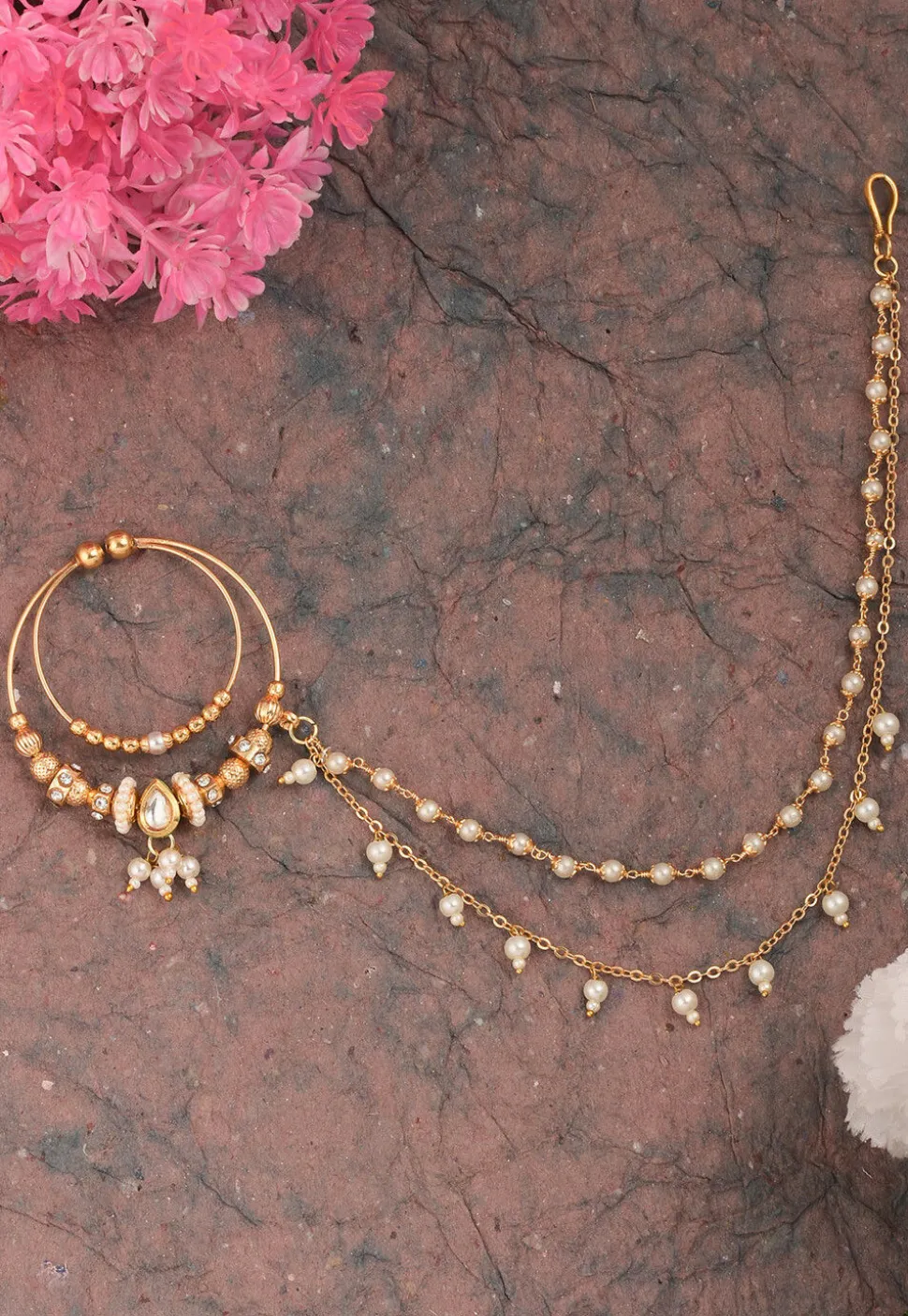 Kundan Nose Ring with Layered Chain
