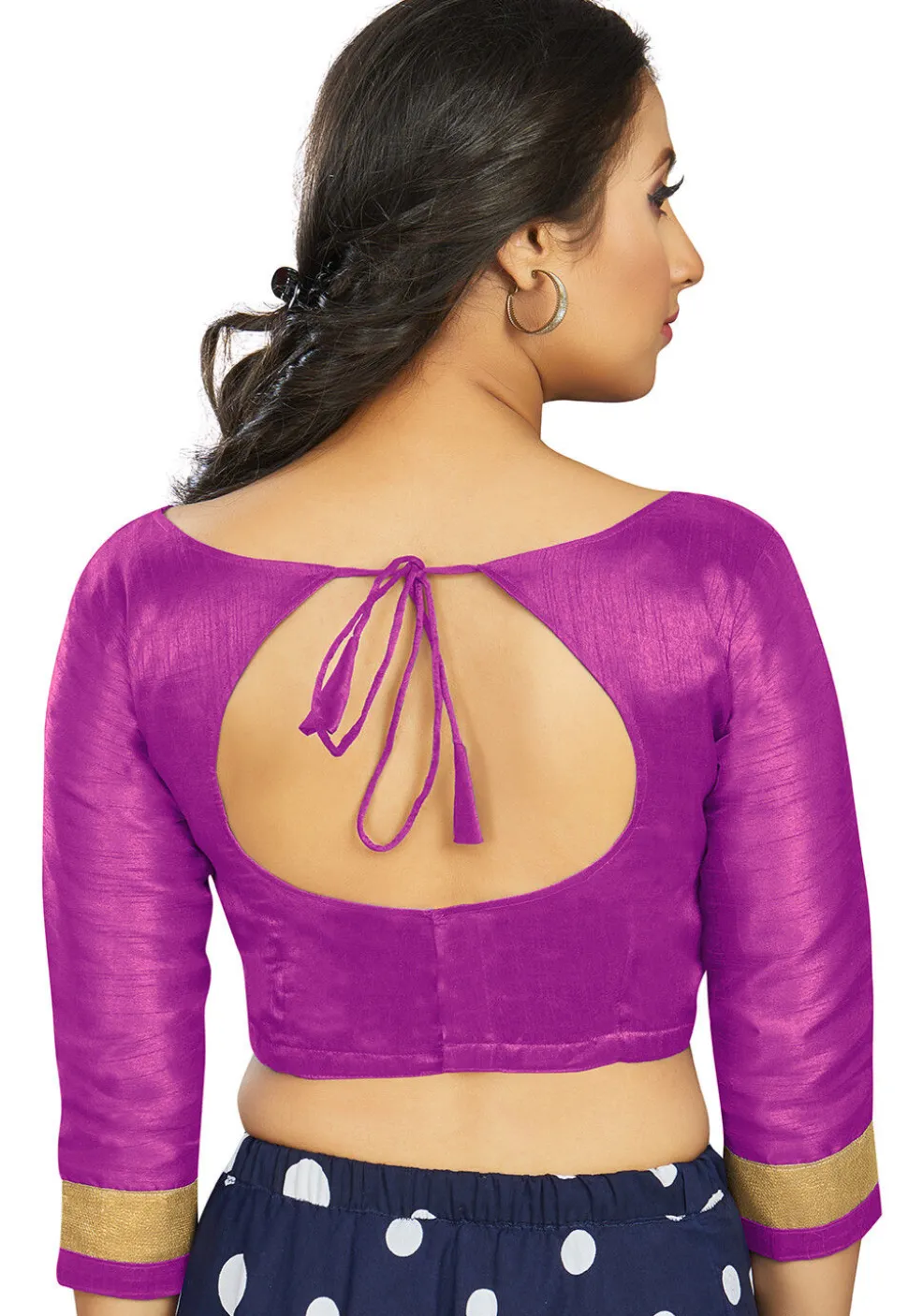 Lace Border Art Silk Blouse in Purple