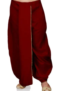 Lace Border Art Silk Dhoti Pant in Maroon