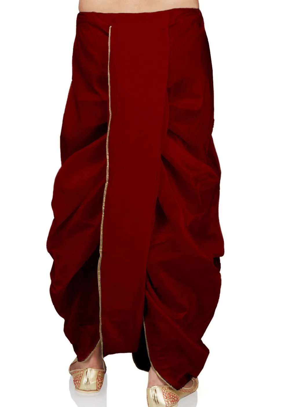 Lace Border Art Silk Dhoti Pant in Maroon