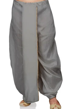 Lace Border Art Silk Dhoti Pant in Grey