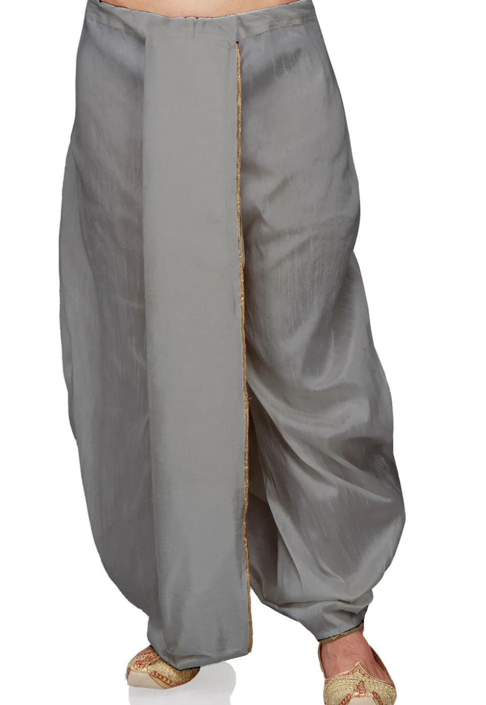 Lace Border Art Silk Dhoti Pant in Grey