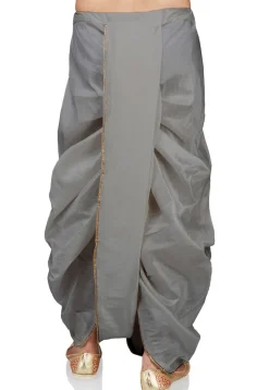 Lace Border Art Silk Dhoti Pant in Grey