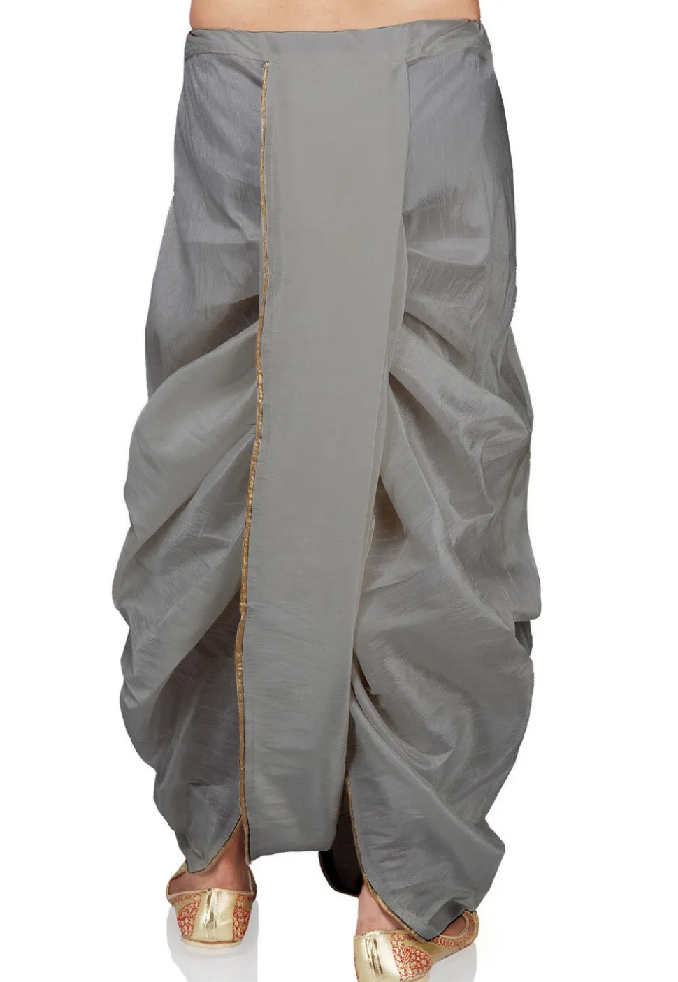 Lace Border Art Silk Dhoti Pant in Grey