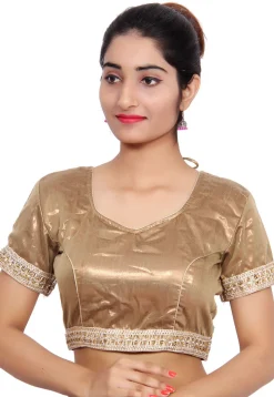 Lace Border Art Silk Shimmer Padded Blouse in Copper