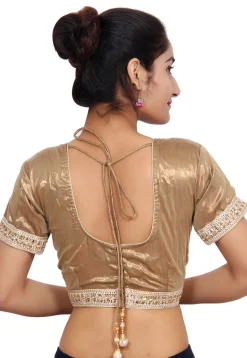 Lace Border Art Silk Shimmer Padded Blouse in Copper