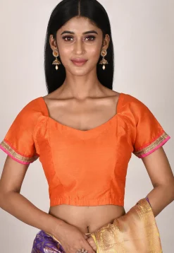 Lace Border Dupion Silk Blouse in Orange
