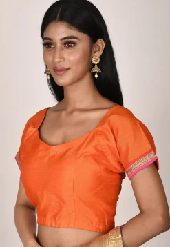 Lace Border Dupion Silk Blouse in Orange