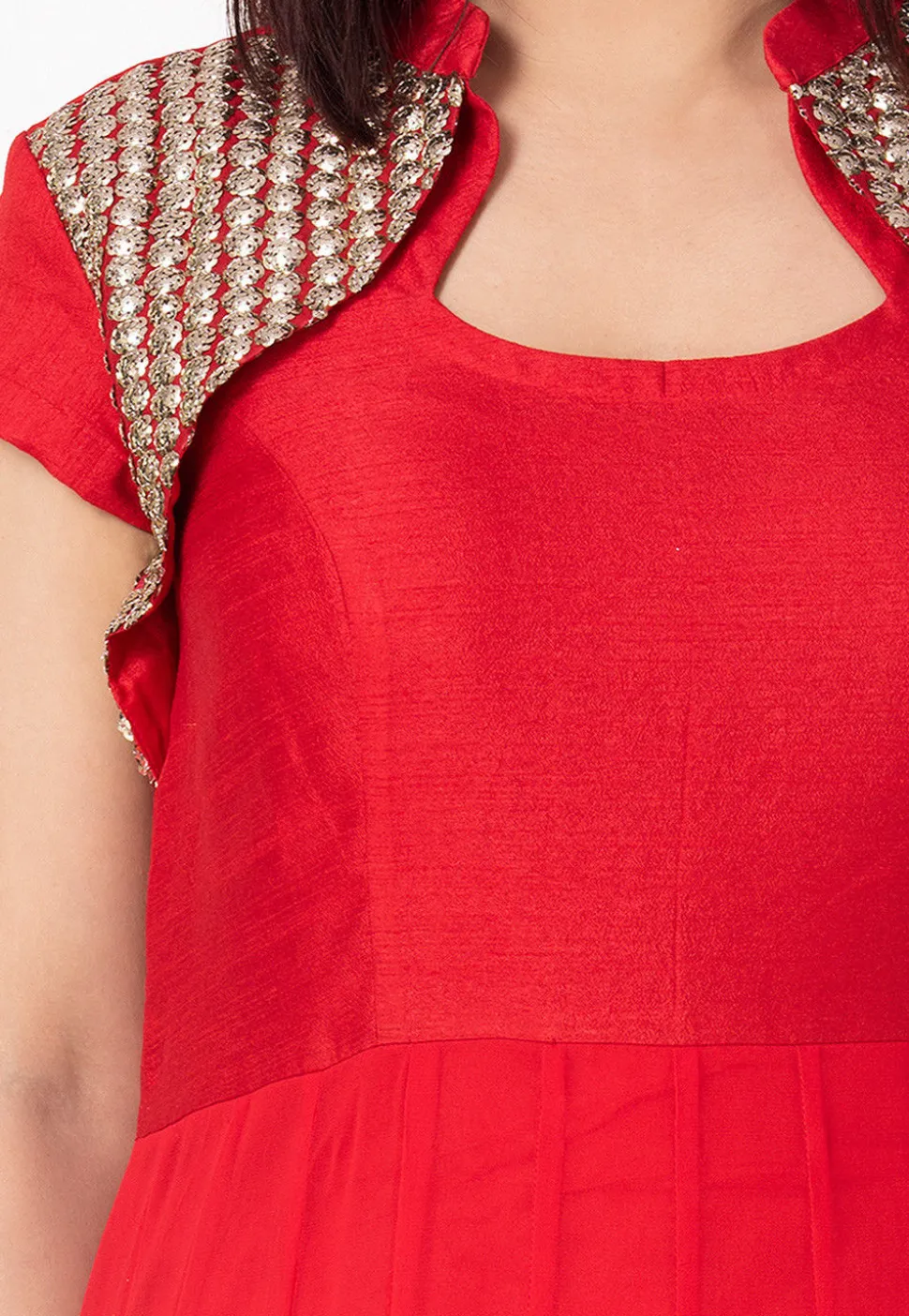Lace Border Georgette Anarkali Suit in Red