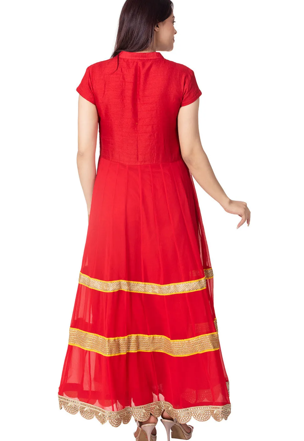 Lace Border Georgette Anarkali Suit in Red