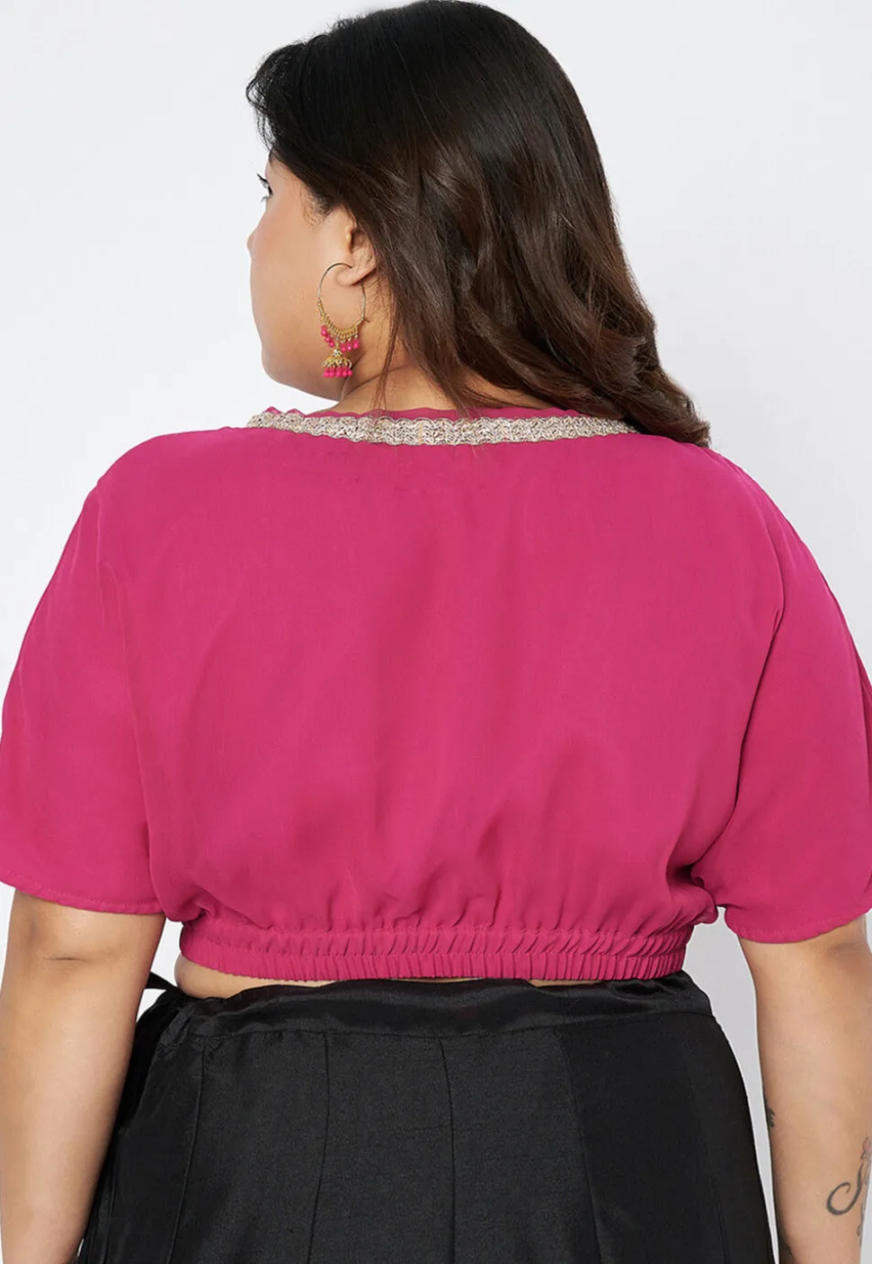 Lace Border Georgette Blouse in Fuchsia
