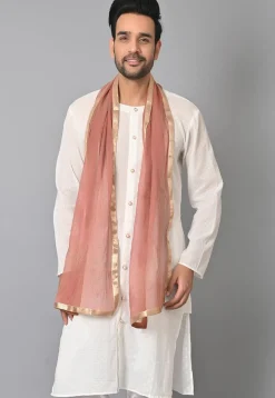 Lace Border Pure Tissue Dupatta in Peach