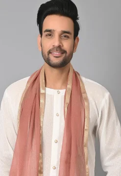 Lace Border Pure Tissue Dupatta in Peach