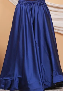 Lace Border Satin Skirt in Navy Blue