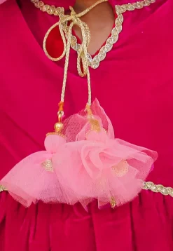 Lace Border Velvet Pakistani Suit in Fuchsia