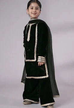 Lace Border Velvet Pakistani Suit in Black