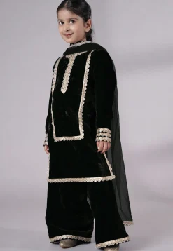 Lace Border Velvet Pakistani Suit in Black