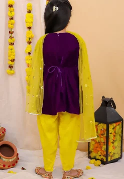 Lace Border Velvet Punjabi Suit in Dark Purple