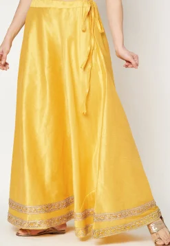 Lace Embellished Art Dupion Silk Skirt in Yellow
