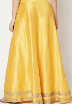 Lace Embellished Art Dupion Silk Skirt in Yellow