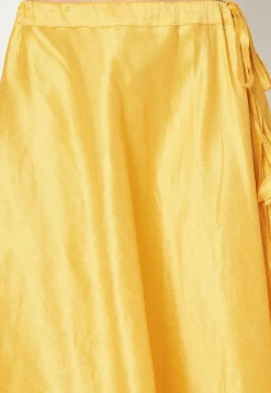 Lace Embellished Art Dupion Silk Skirt in Yellow