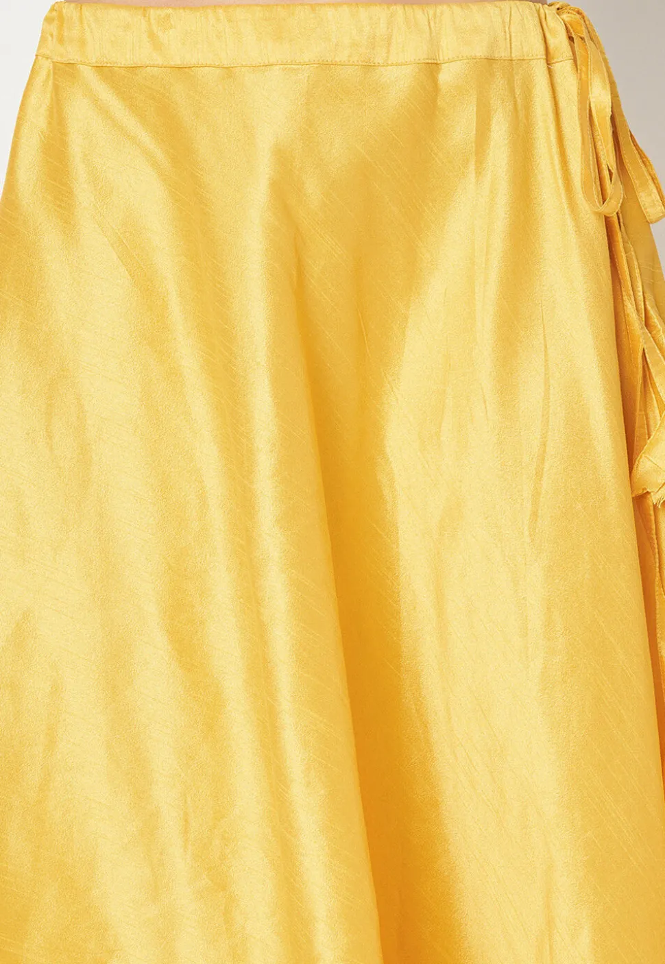 Lace Embellished Art Dupion Silk Skirt in Yellow