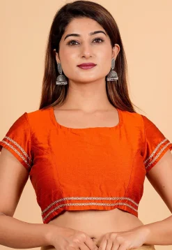 Lace Embellished Art Silk Blouse in Orange