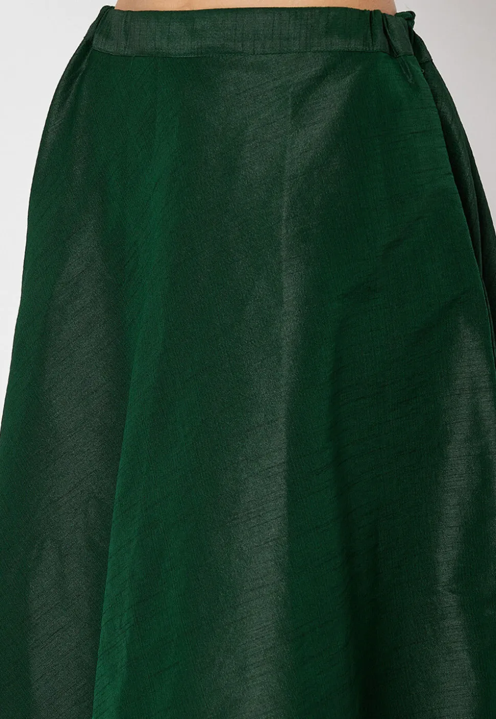 Lace Embellished Dupion Silk Skirt in Dark Green