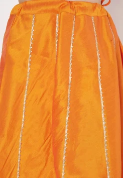 Lace Embellished Dupion Silk Skirt in Light Orange